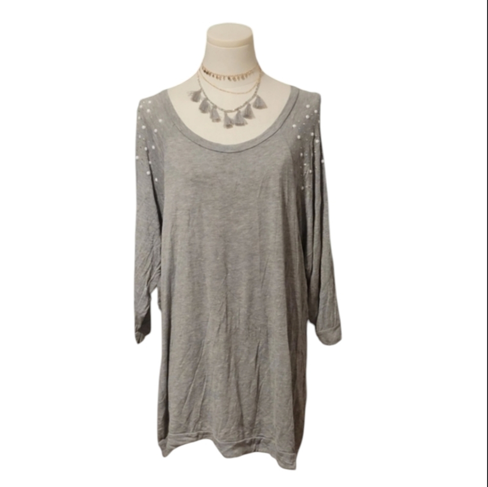 Occasion Lightweight Gray Pearl & Silver Beaded Long Sleeve Tunic Blouse Size 3x